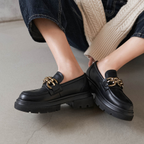 Matalism chain Inron wind retro small leather shoes women Summer 2022 new thick bottom single shoes black Lefoe shoes
