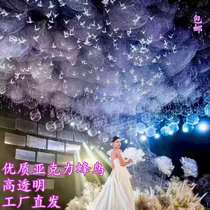 Wedding Hummingbird Acrylic Bird Pendant Hotel Ceiling Beauty Crystal Decoration Wedding Transparent Bird Pendant