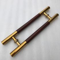 Glass door handle titanium gold wood grain KTV wooden door stainless steel handle European style Chinese golden gate big handle
