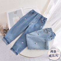 Girls jeans soft spring autumn 2021 new children pants foreign style casual pants baby autumn stretch pants