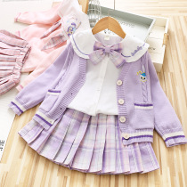 Girl Spring Dress 2022 New JK Suit Star Didew Ocean Gas Three Sets Childrens College Wind Cardiovertresses 100 Pleats Dresses