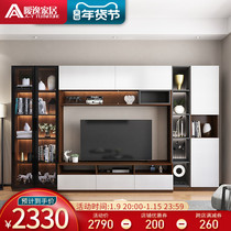 Living room overall TV cabinet integrated Cabinet light luxury modern simple background wall cabinet TV cabinet solid wood