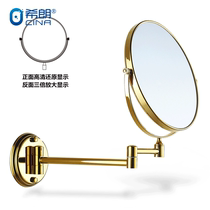 Full copper bathroom makeup mirror Gold bathroom folding telescopic mirror Double-sided enlarged beauty mirror Wall-mounted vanity mirror