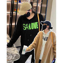 Autumn new large size womens fat mm hooded letter print micro-polished thin interior casual T-shirt sweater