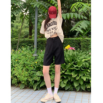 2021 suit shorts womens summer thin hanging high waist thin a word five-point pants large size straight tube wide leg pants