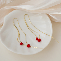 Pearl Ear Line 2022 New Tide Red Earrings Superior Sensation Flow Suearrings Female Long earrings with little crowdsourced temperament