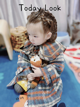 2 Color Horn Buckle Plaid Big Coat