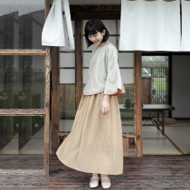 Jasmine Cheongsam 8th New Tencel Chinese Top Shirt also Book Jacquard Cotton Skirt Wooden Cotton Republic Set