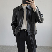 ZPZ spring new PU leather jacket Korean version of the trend short leather jacket men handsome loose lapel top
