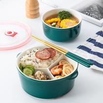 Ceramic split lunch box office worker with Rice fresh Bowl separated microwave oven heating sealed with lid bento box set