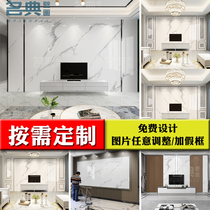  Custom-made imitation marble bamboo and wood fiberboard buckle board modern simple living room TV background wall integrated wallboard 4D