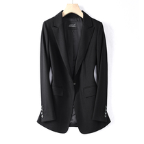 Spring Autumn Style Suit Jacket Woman 2022 New Thin Black Western Suit Medium Long Commuter Workplace Superior Sense Suit