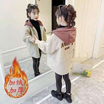 Girl girl Grand coat with velvety 2021 autumn and winter clothes foreign medium long wool jacket with lamb fur coat