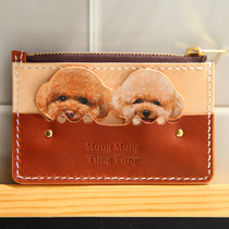 Original custom leather hand-painted Teddy Chai Dog Corky English short pet card bag zero wallet gift