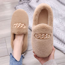 Cotton slippers 2020 new cashmere bag with Bean shoes women autumn and winter Korean version of warm thick soled cotton shoes