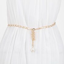 Pearl thin belt Womens waist chain with jumpsuit skirt Shirt Waist decoration metal chain Four Seasons fashion