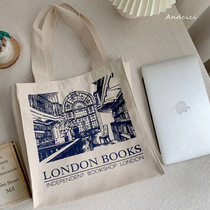 London bookstore vintage retro design canvas bag shoulder large capacity environmental shopping bag student bag