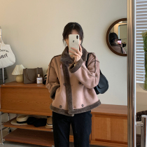 ZXYZ pink fur all-in-one lamb wool jacket womens winter 2022 new Korean version plus velvet thick motorcycle clothing