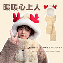 2022 new net red cub with a hat plush scarf hat surrounding neck integrated female autumn winter gloves cute and warm