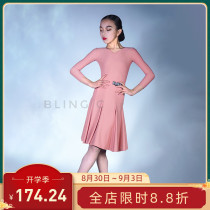 BLINGC little children Latin dance competition suit summer New V collar unique pink professional performance regulations clothing 519