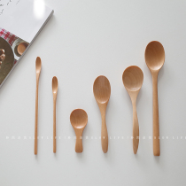Japanese ins wooden bucket tail spoon solid wood tableware spoon rice spoon yogurt spoon mixing spoon breakfast wooden spoon 8345
