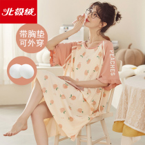 With Chest Cushion Sleeping Skirt Woman Summer Pure Cotton Short Sleeves 2022 New Anti-Bump Big Code 200 Catty Pyjamas Women Summer