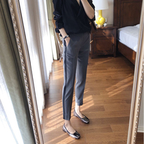 Non-wrinkle custom fabric design sense Side color giant thin cigarette tube pants Suit pants womens high waist spring new products