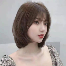 Lace wig female hair hand woven breathable lifelike short hair air bangs clavicle hair can be dyed medium and long tie