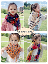 Autumn and winter thickened childrens imitation cashmere scarf boy baby girl warm scarf classic Korean version of the British shawl tide