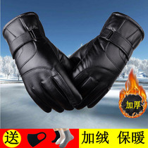  Gloves Mens riding winter plus velvet motorcycle warm and windproof cycling leather gloves Womens winter thickened touch screen cold-proof