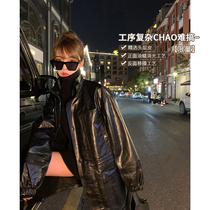 TAKE ALL big TAKE the first layer of skin the process is complicated and difficult to make handsome oil wax pattern calfskin leather coat 0