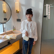 Girl Law Style Lace Shirt 2022 Autumn Dress New CUHK Child Foreign Air Embroidered Fresh Doll Shirt Child Blouse