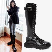 Knight boots woman 2022 spring and autumn Yang power small sub-long boots though knee-length cylinder boot lacquered leather thick bottom high cylinder locomotive boots