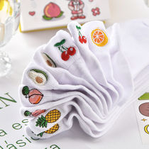 Socks female Korean fruit embroidery white socks shallow socks invisible low-top Japanese short tube summer thin student boat Socks