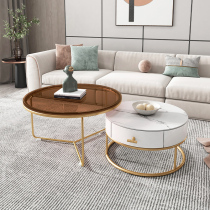 Light Lavish Rockboard Tea Table Combination Modern Minima Home Small Family Style Living Room Creative Tempered Glass Round Tea Table Table