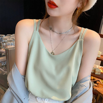 Small harness woman in suit with lap vestled white bottom satin real silk vest acetate Snow spinning loose summer blouse