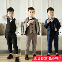 Childrens small suit suit three-piece handsome British autumn and winter flower boy dress wedding boy piano suit
