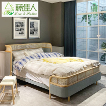 Nordic solid wood bed rattan woven rattan bedroom bed bed and breakfast bed Net red apartment hotel furniture customization ins