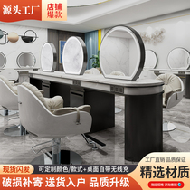  Barber shop mirror table Hair salon special marble ironing table with wireless charging floor hair salon hair cutting mirror