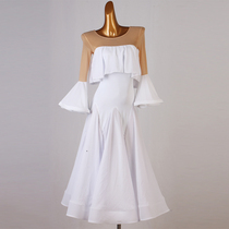 White modern dance dress art test suit elegant trumpet sleeve national standard dance ballroom dance dress Waltz dance dress