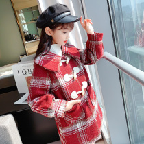 Girl Gross Hairy Plaid Big Coat Autumn Winter New Children Foreign Gas Plus Suede Thickened Winter Dress Coat Girl Child Windsuit