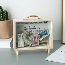 ins Net red wooden piggy bank super large capacity Children girl bank piggy bank creative desktop ornaments