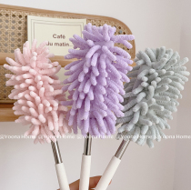 ins Macaron color long handle coral velvet feather duster household sweeping ash dust removal retractable disassembly and washing cleaning artifact
