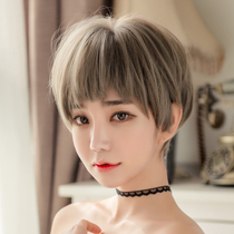 Wig Female short hair Wavy head round face hairstyle Natural girl age reduction student fashion cool handsome shape full headgear