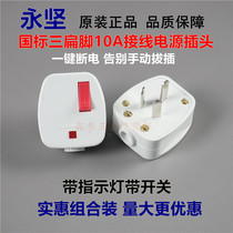 Yongjian with switch indicator light 10A three flat 250V power plug High quality industrial wiring plug National standard
