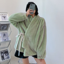 Ferret minke leather Grand-coat female whole mink with long swollen sweatshirt imported velvet mink fur fur coat 2021 new