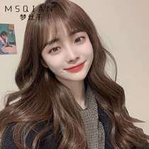 Wig female long hair Real hair full head cover type big wavy long curly hair Real hair net red air bangs wig set