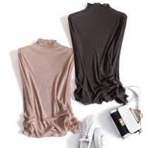 Japanese maternity T-shirt base shirt nude comfortable stretch long sleeve pregnant mother half high collar autumn winter coat tide