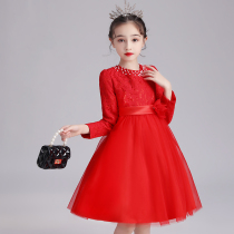  Girls autumn and winter dresses Childrens dresses long-sleeved princess tutu fashionable Foreign style New Years Day piano performance skirt