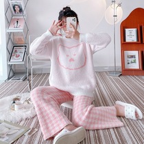 Soft Plaid Cubs Daily Gtra 2021 autumn and winter coral velvet padded home suit